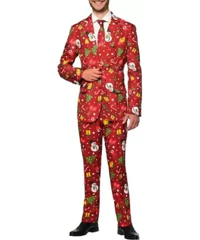 Suitmeister Men's Christmas Red Icons Light Up 2 Piece Suit + Tie