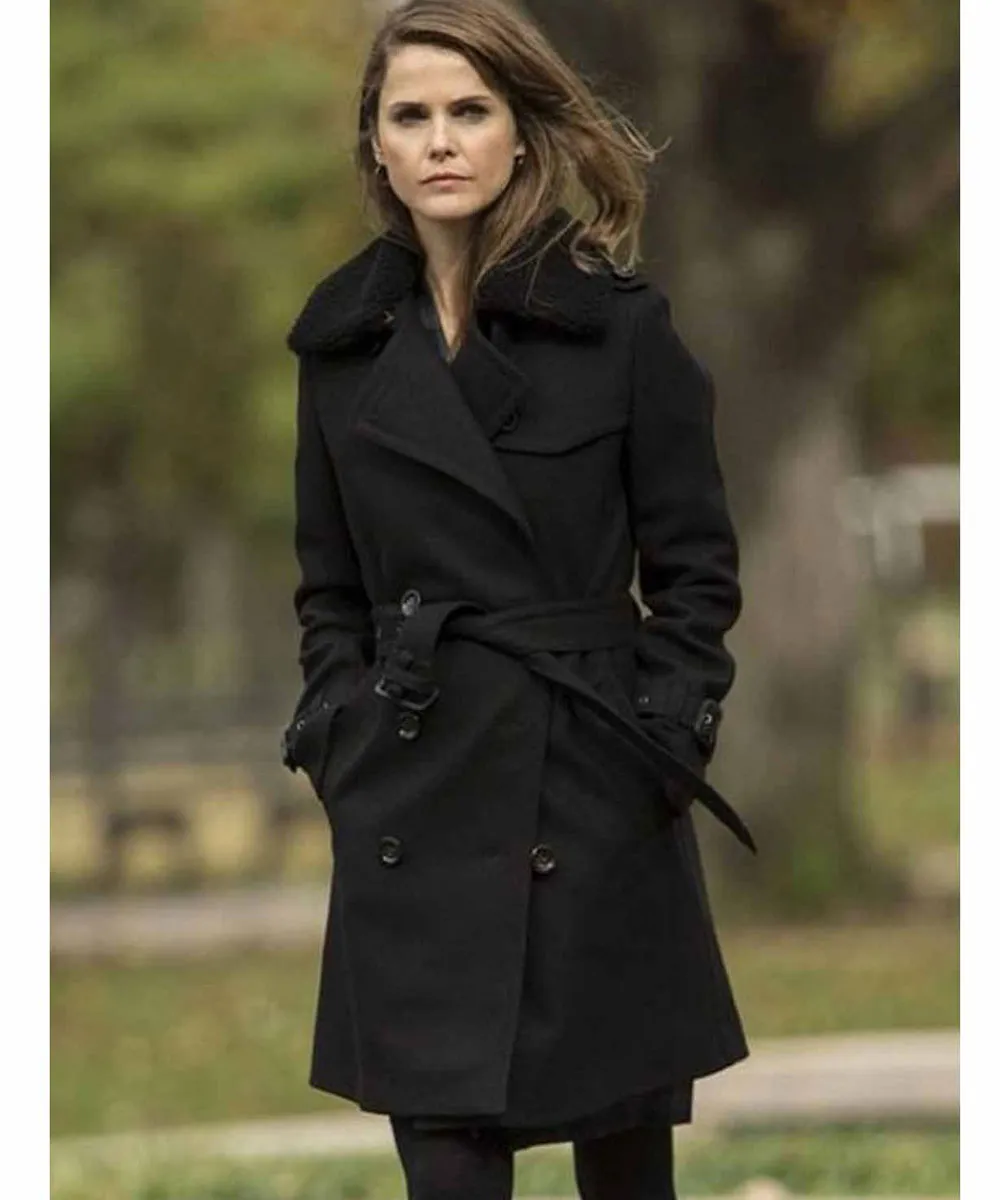 The Americans Keri Russell Double Breasted Black Coat