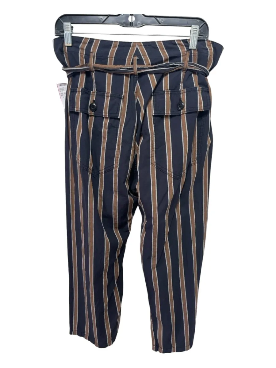 The Great Size 1/S Navy & Beige Cotton Striped Button & Zip Front Sash Inc Pants