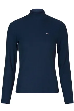 Tommy Hilfiger Women Mock Neck L/S Tee Navy