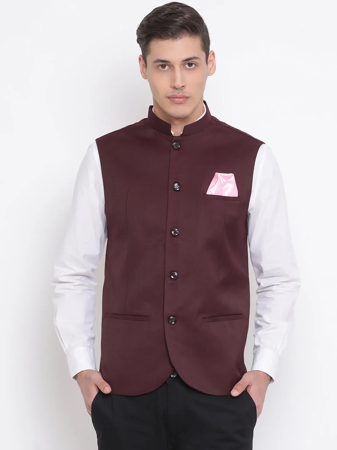 Vastramay Baap Beta Cotton Blend Maroon Jacket