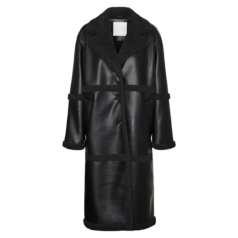 VERO MODA Faux Leather & Shearling Longline Coat