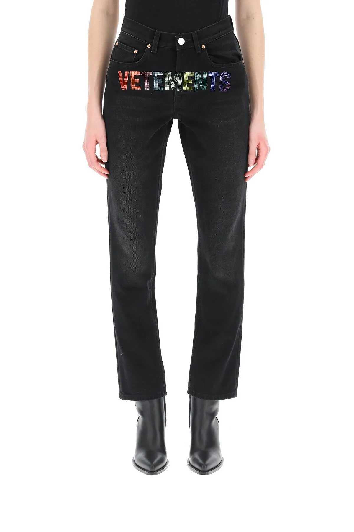 Vetements Logo Embellished Straight Leg Jeans