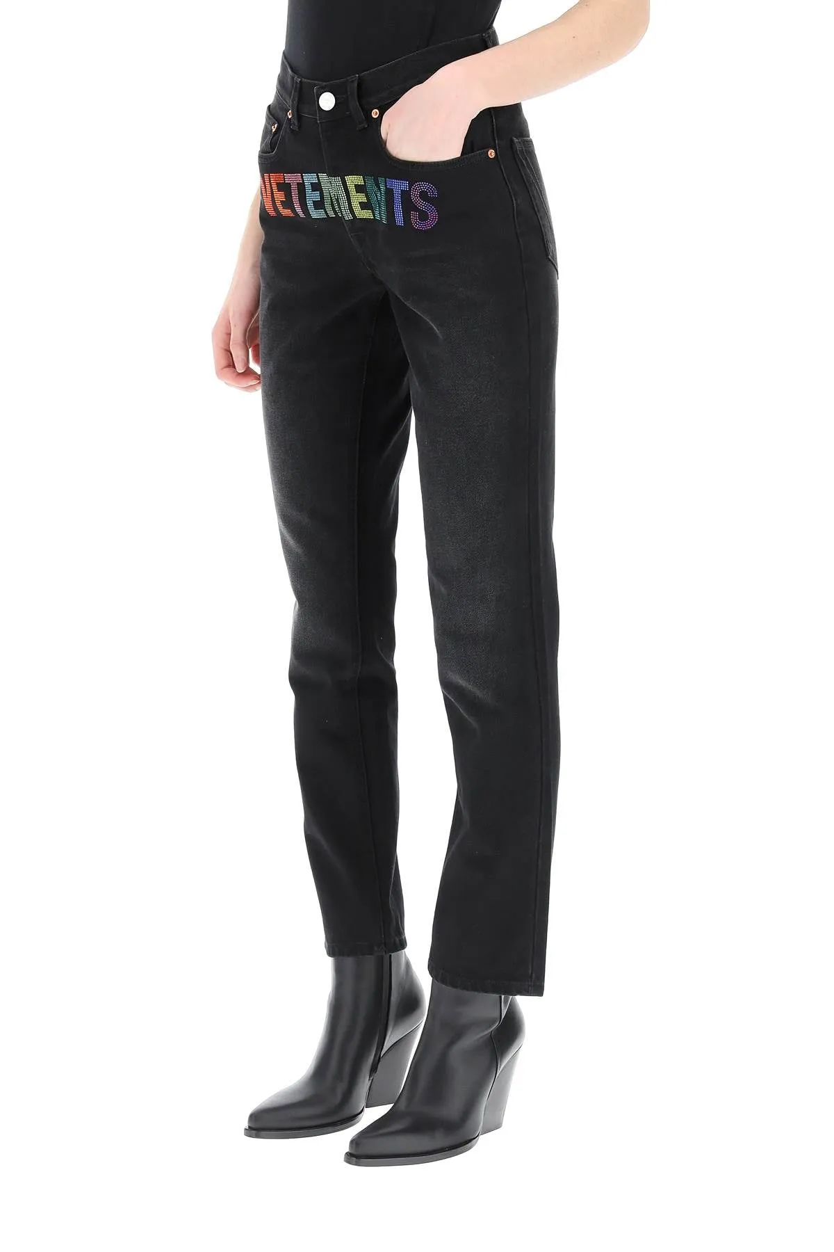 Vetements Logo Embellished Straight Leg Jeans