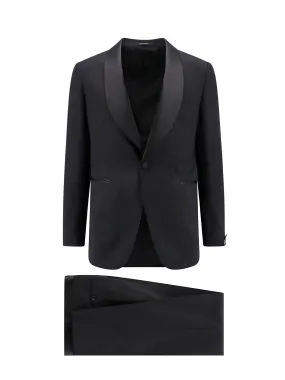 Virgin wool suit with satin profiles