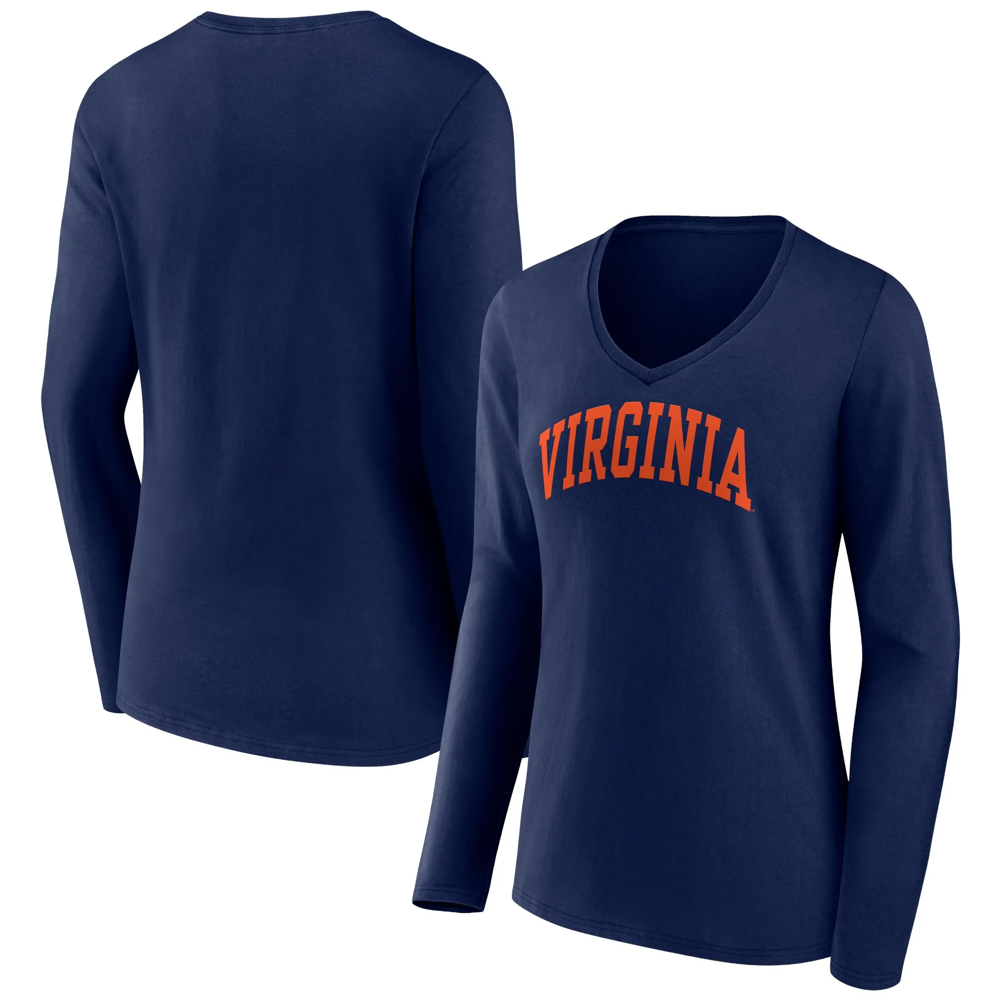 Virginia Cavaliers Women's Navy Basic Arch Long Sleeve V-Neck T-Shirt