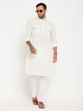 VM By VASTRAMAY Men's Cream Pathani Suit With White Pant Set