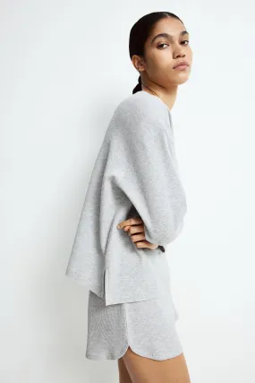 Waffled pyjamas - Round neck - Long sleeve - Light grey marl - Ladies | H&M GB