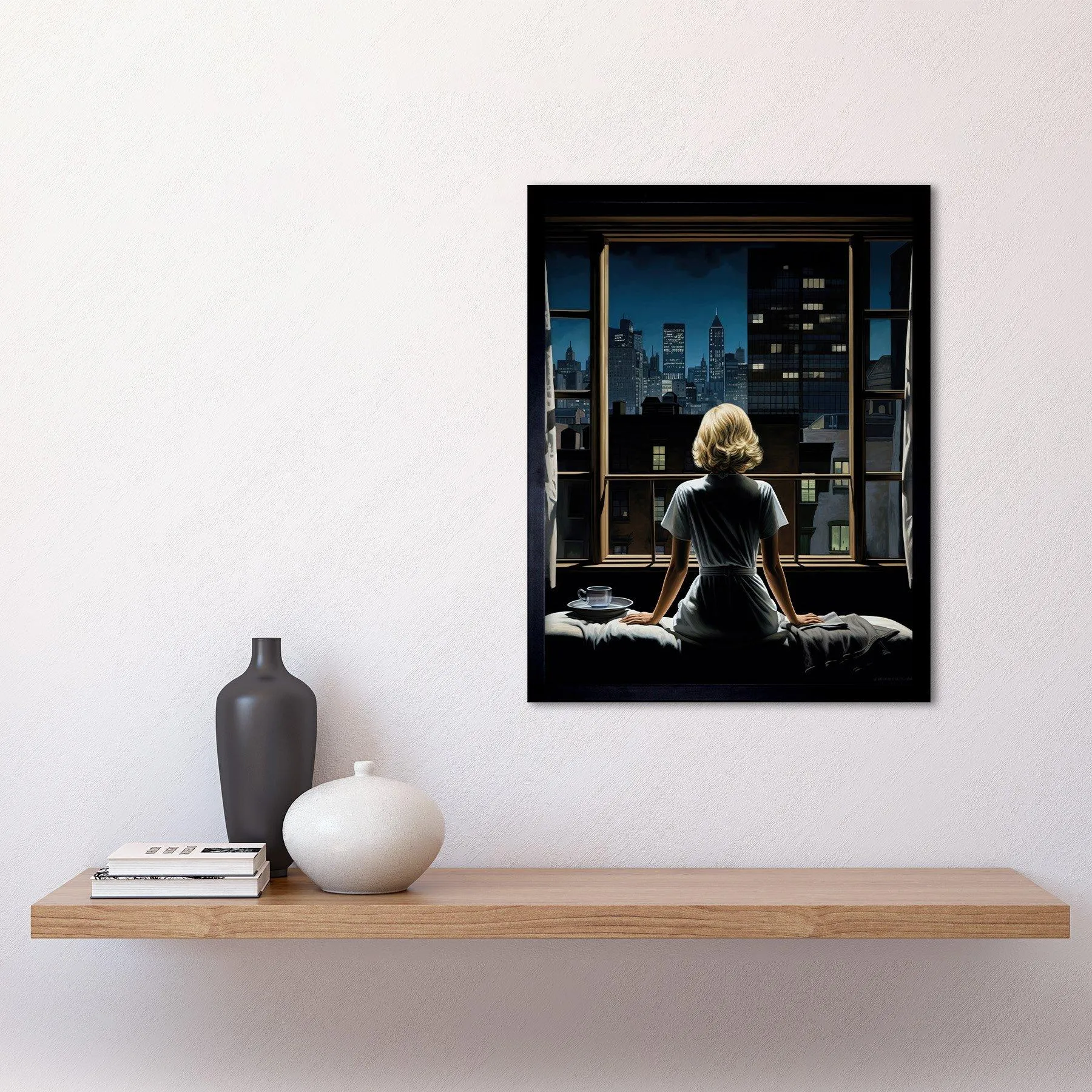 Wall Art & Pictures | Wall Art Print Alfred Hitchcock Rear Window Inspired Hyperrealist Painting Watching Neighbours at Nigh