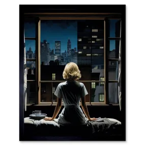 Wall Art & Pictures | Wall Art Print Alfred Hitchcock Rear Window Inspired Hyperrealist Painting Watching Neighbours at Nigh