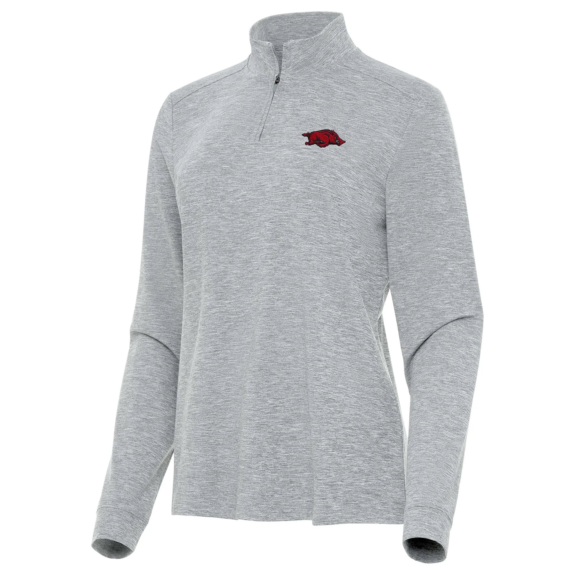 Women's Antigua  Heather Gray Arkansas Razorbacks Mentor Long Sleeve Quarter-Zip Mock Polo