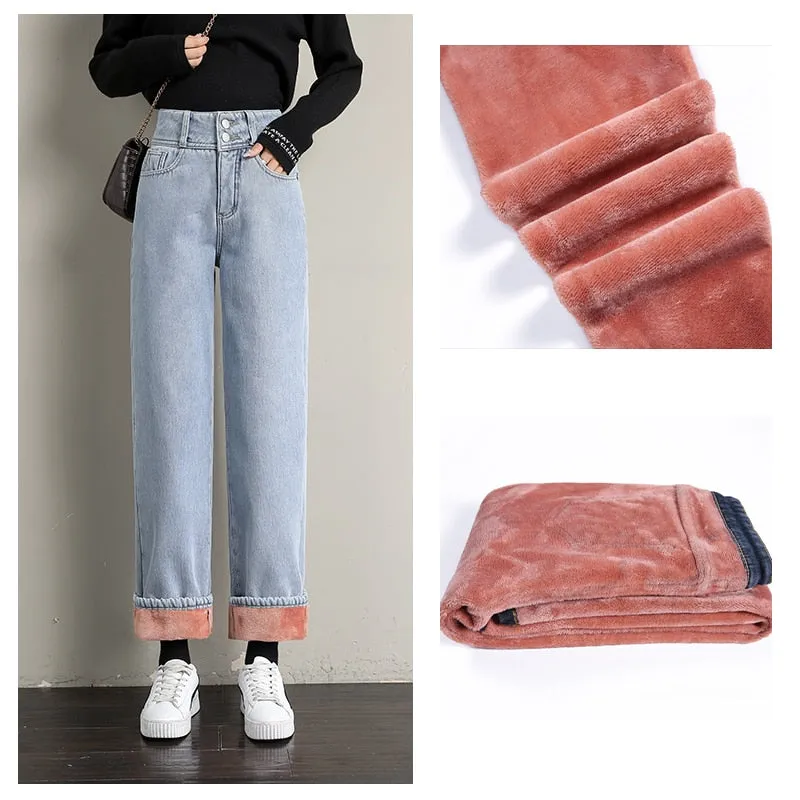 Women's Casual Style Straight Wide Leg High Waist Loose Denim Pants