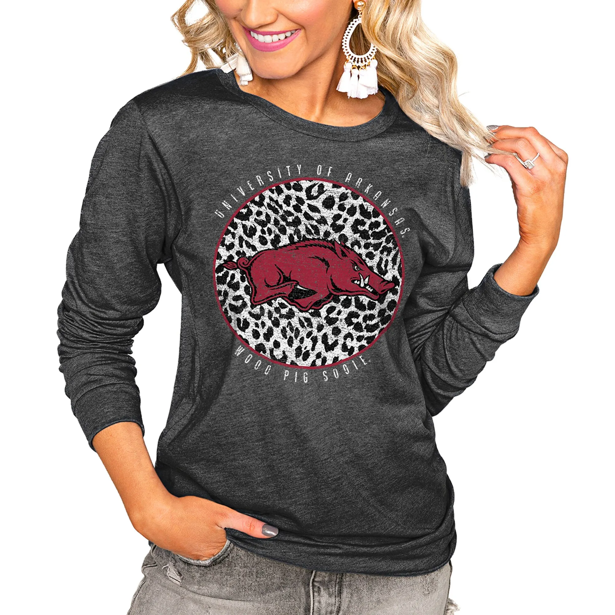 Women's Charcoal Arkansas Razorbacks Call the Shots Oversized Long Sleeve T-Shirt