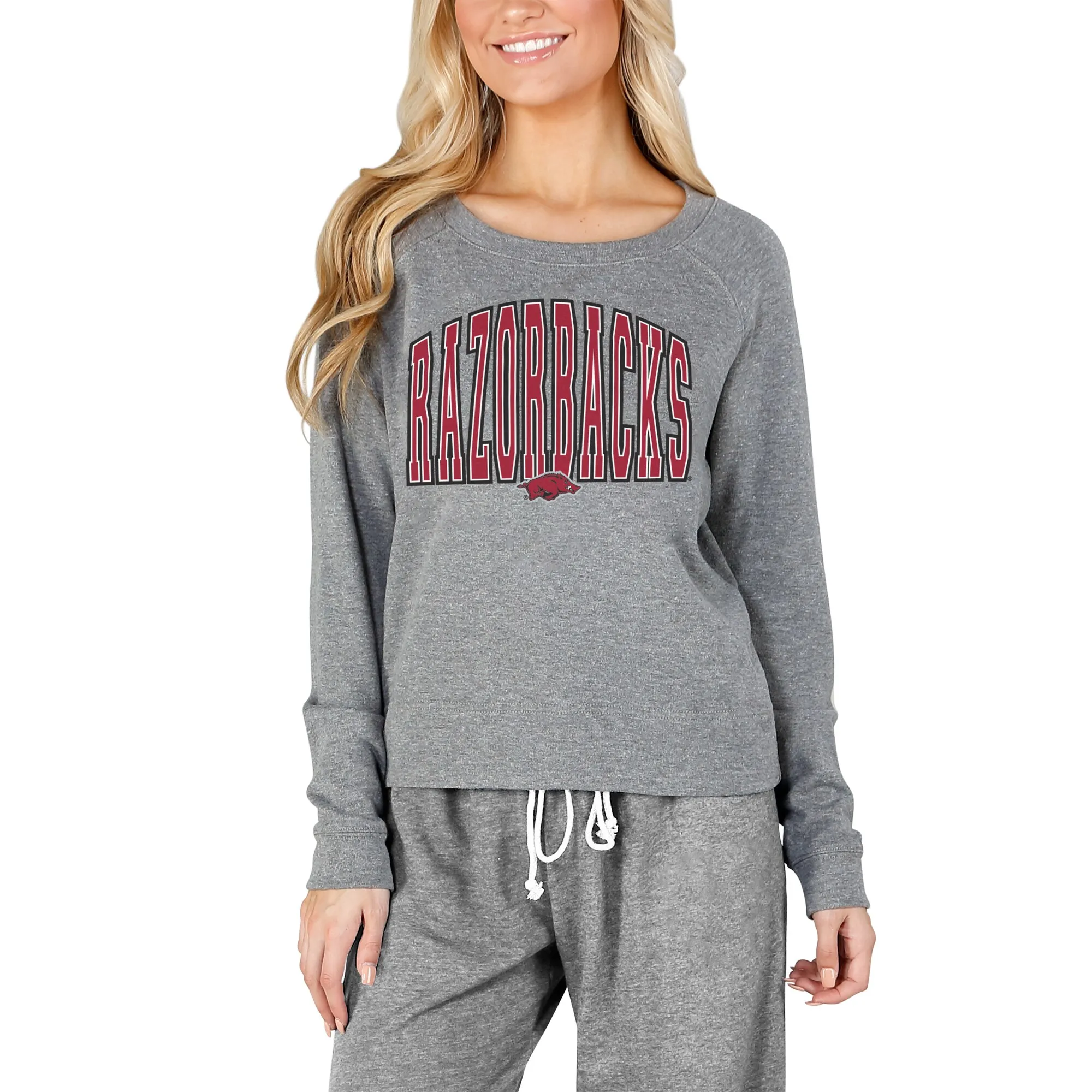 Women's Concepts Sport Gray Arkansas Razorbacks Mainstream Terry Long Sleeve T-Shirt