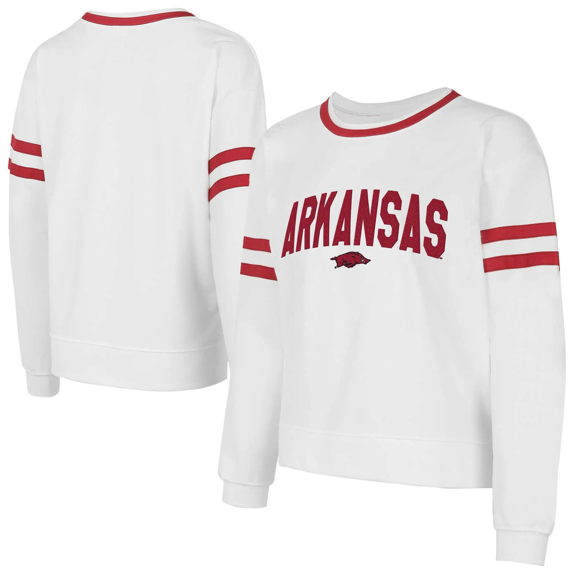 Women's Concepts Sport  White Arkansas Razorbacks Borough French Terry Arch Over Long Sleeve T-Shirt