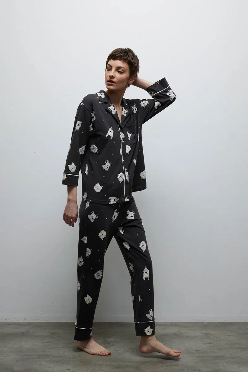 Women's Cotton Shirt Collar Long Pajama Set