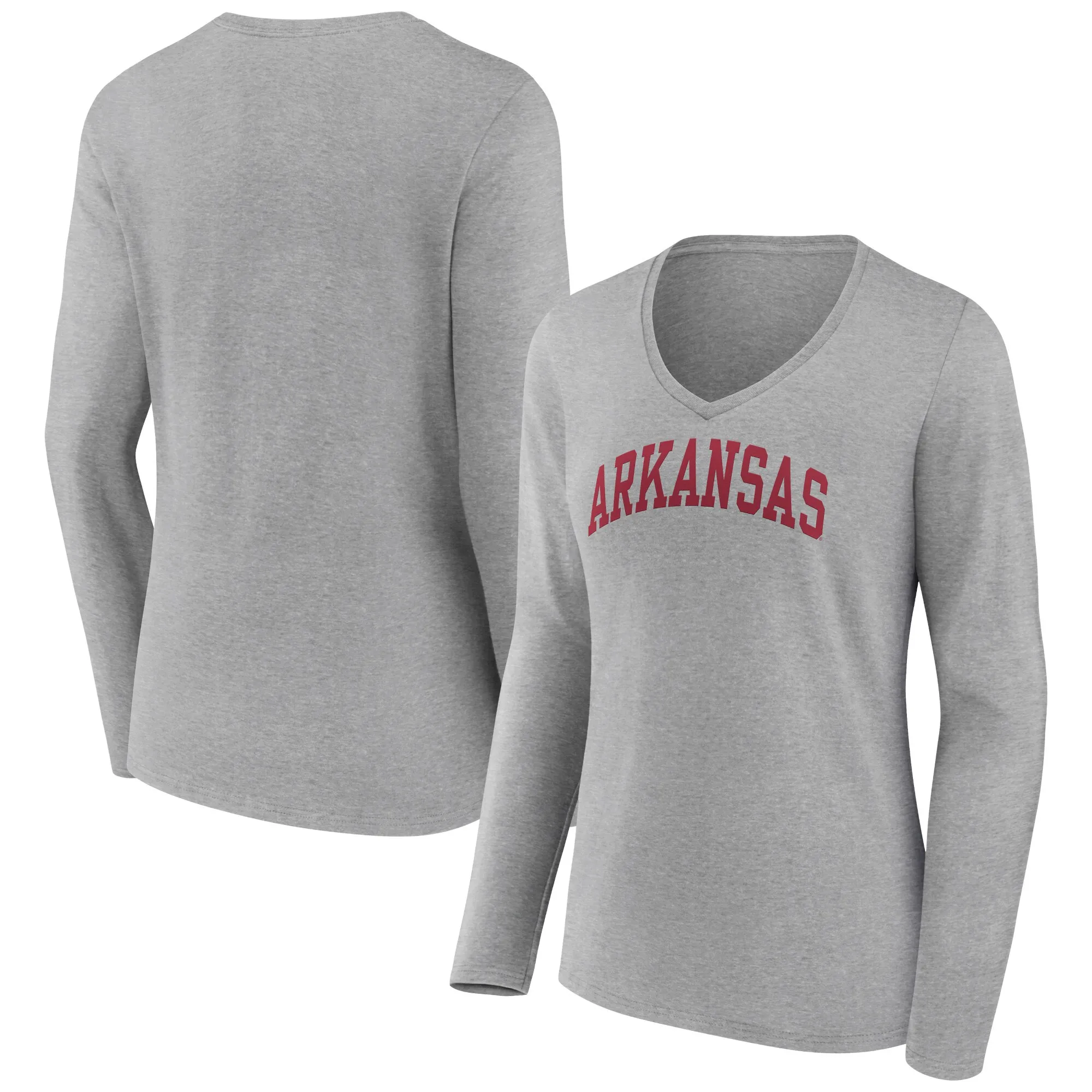 Women's Gray Arkansas Razorbacks Basic Arch Long Sleeve V-Neck T-Shirt