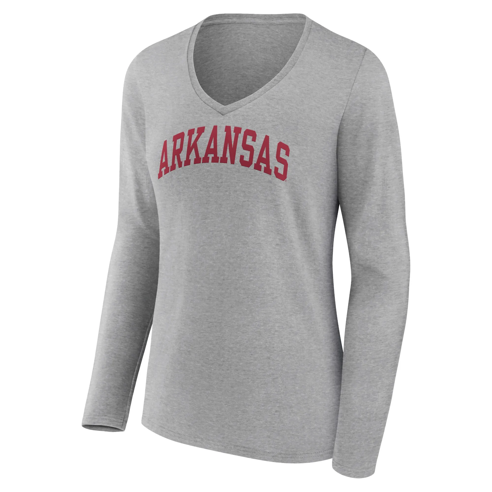 Women's Gray Arkansas Razorbacks Basic Arch Long Sleeve V-Neck T-Shirt