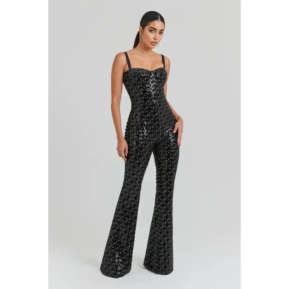 Women's Sexy Sleeveless Strap Shinning Sequins Bodycon Jumpsuit