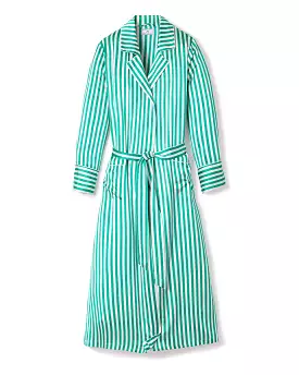 Women's Silk Long Robe in Green Stripe