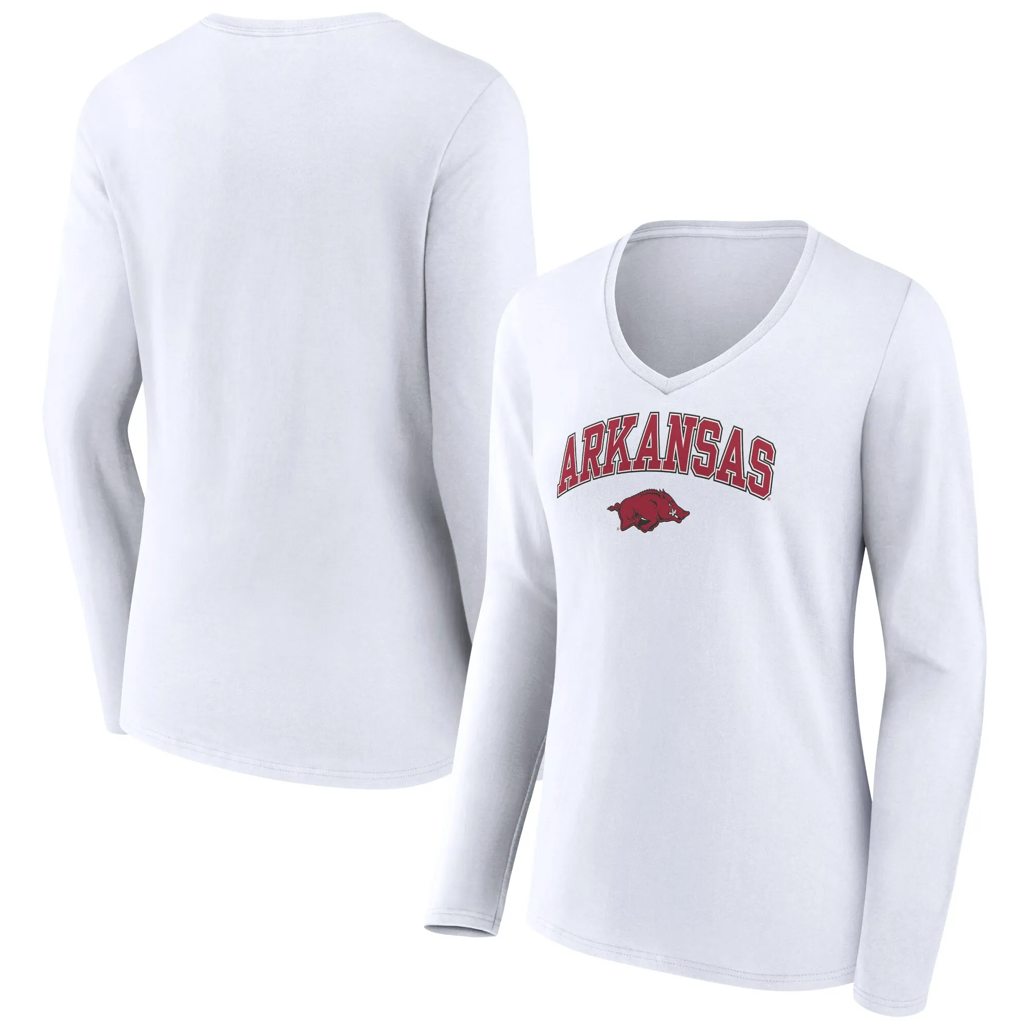 Women's White Arkansas Razorbacks Campus Long Sleeve V-Neck T-Shirt