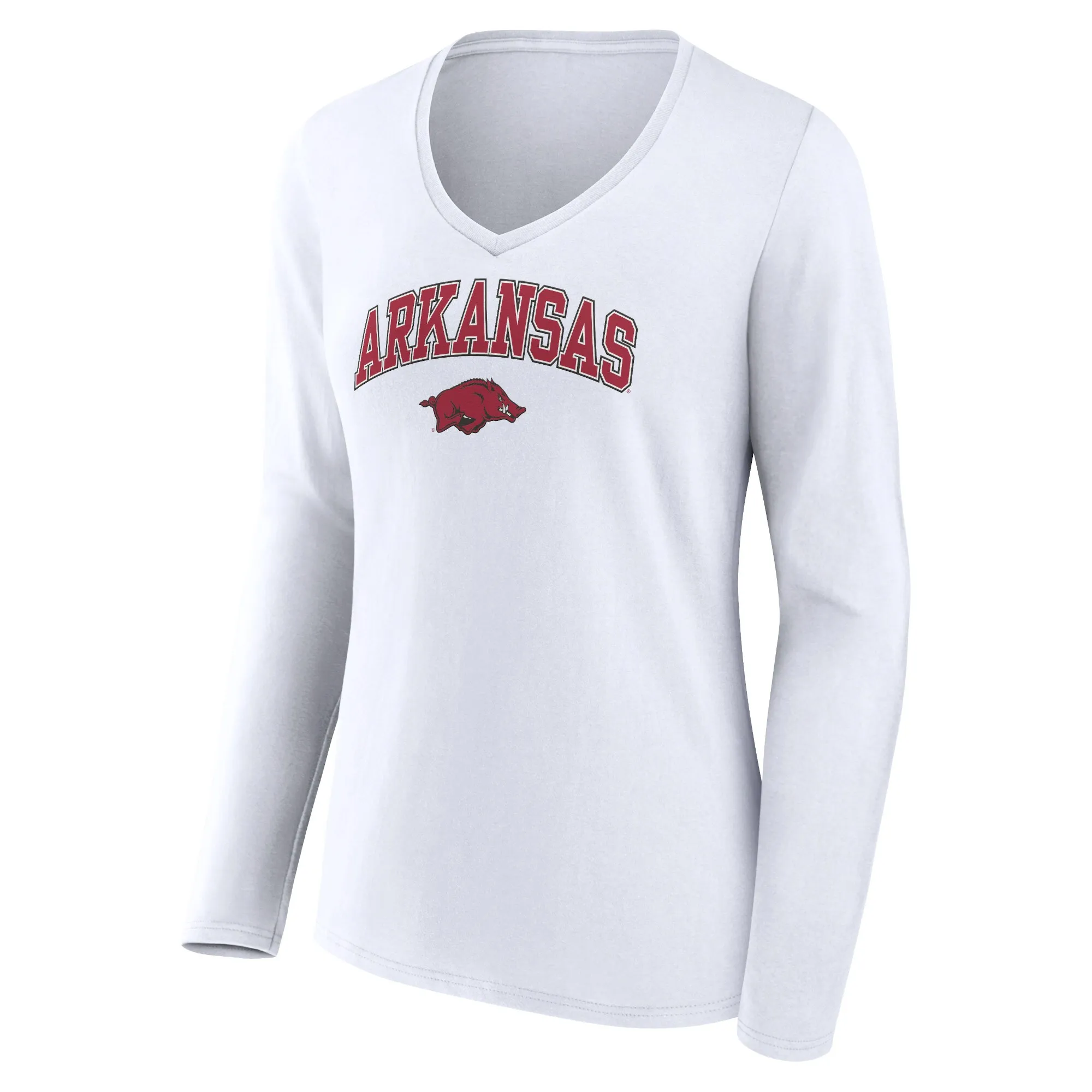 Women's White Arkansas Razorbacks Campus Long Sleeve V-Neck T-Shirt